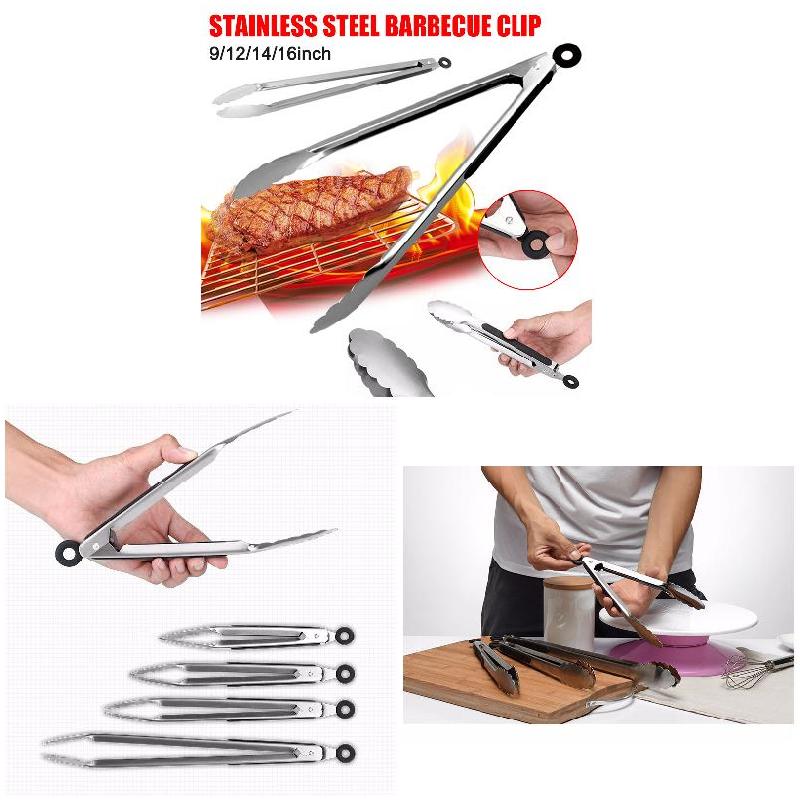 Tongs 9/12/14/16 Inch Stainless Steel Grilling BBQ Kitchen Clip Lock Tong Kitchen Supplies