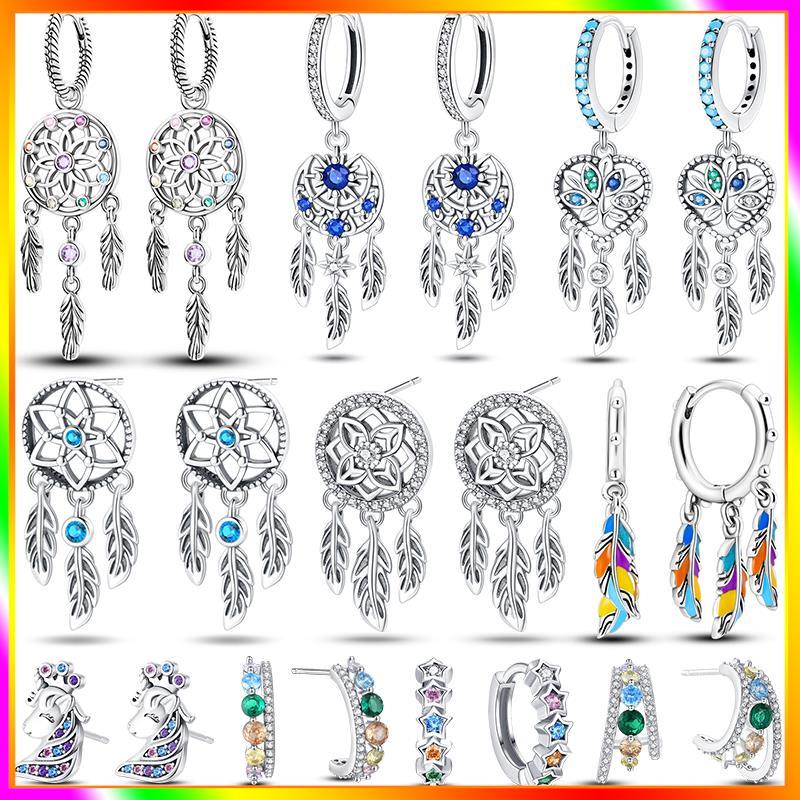 

Новинка в серии Dream Catcher Feather, серьги из стерлингового серебра 925 пробы для женщин, роскошный подарок на день рождения, цветная серьга-гвоздик из циркония