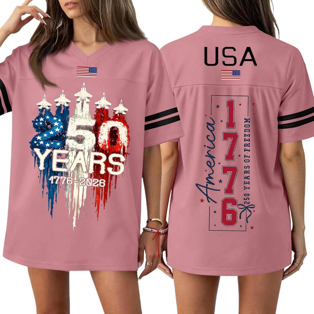 Damen Casual Mode V-Ausschnitt Sport Unabhängigkeitstag Druck Kurzarm Sport T-Shirt Top