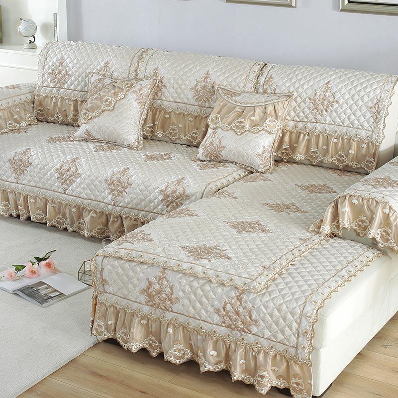 Jacquard Wide Hem Sofa Cover Couch Covers Exquisite Sofa Cushion Lace Fold Vertical Antiskid Grain Hostel Home Decor Sofa Towel