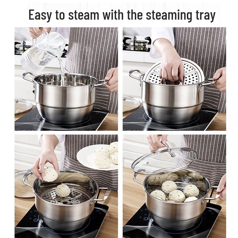 Versatile Stainless Steel Pot: Steamer, Soup, and Stew Pot for Gas and Induction Stoves