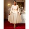 Plus Size Women's Long Sleeve 3D Flower Dress, V Neck Slim Waist Ruffled Hem Evening Party Gown