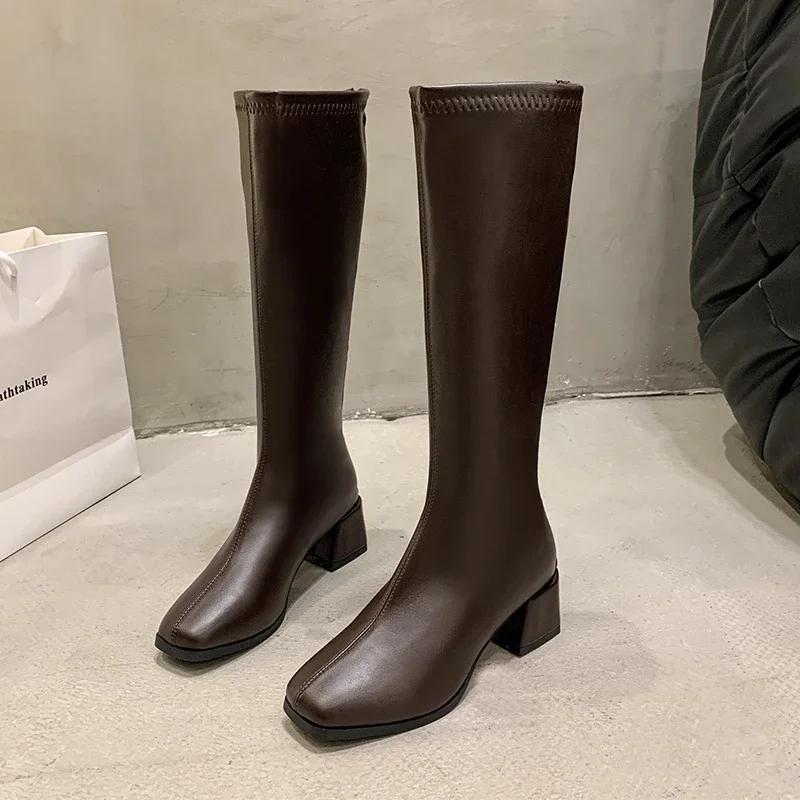 Fashion 2025 Women's Shoes Winter Soft Leather Long Boots Woman Shoes Slim Woman High Boots Fashion Women Knee-High Boots High Heel