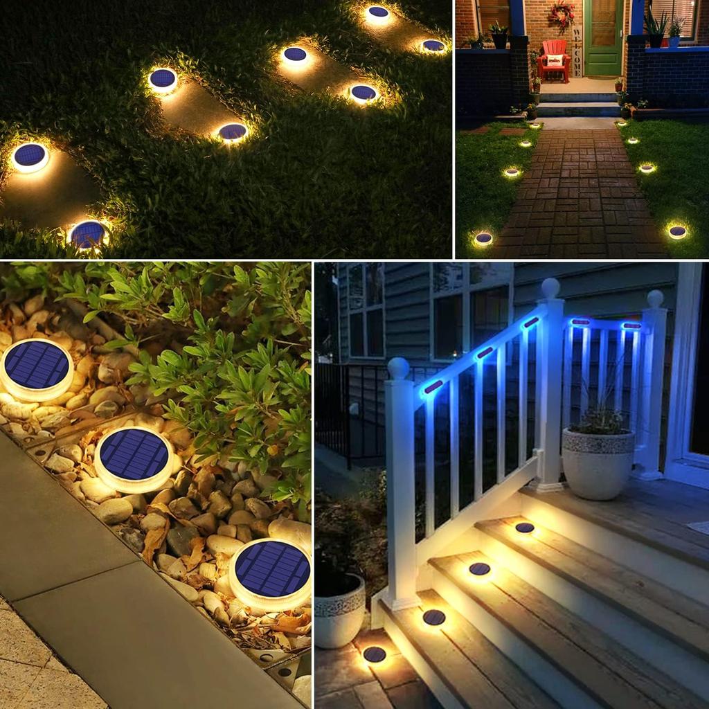 YiLaie Solar Outdoor Garden Lights, IP68 Waterproof, 24 LEDs, Warm White, Solar Powered, Stair Lights, Garden Lights, Solar Panel Charging, Automatic