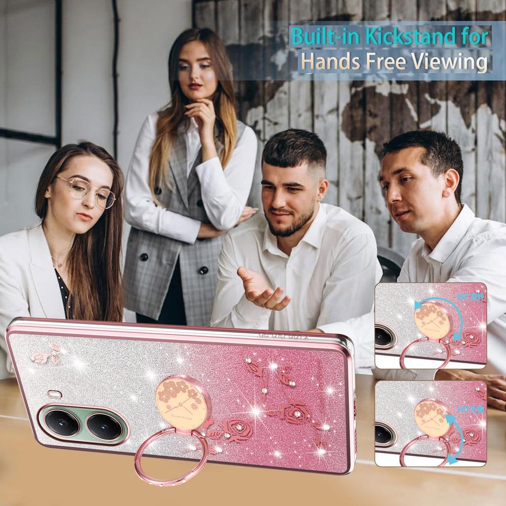 For Xiaomi Poco X7 Pro 5G/Redmi Turbo 4 5G Case Ring Kickstand TPU Flowers Phone Cover Gradient Glitter