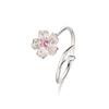 New Arrivals 925 Silver Rings for Women Adjustable Size Ring Pink Zircon Cherry Blossom Ring