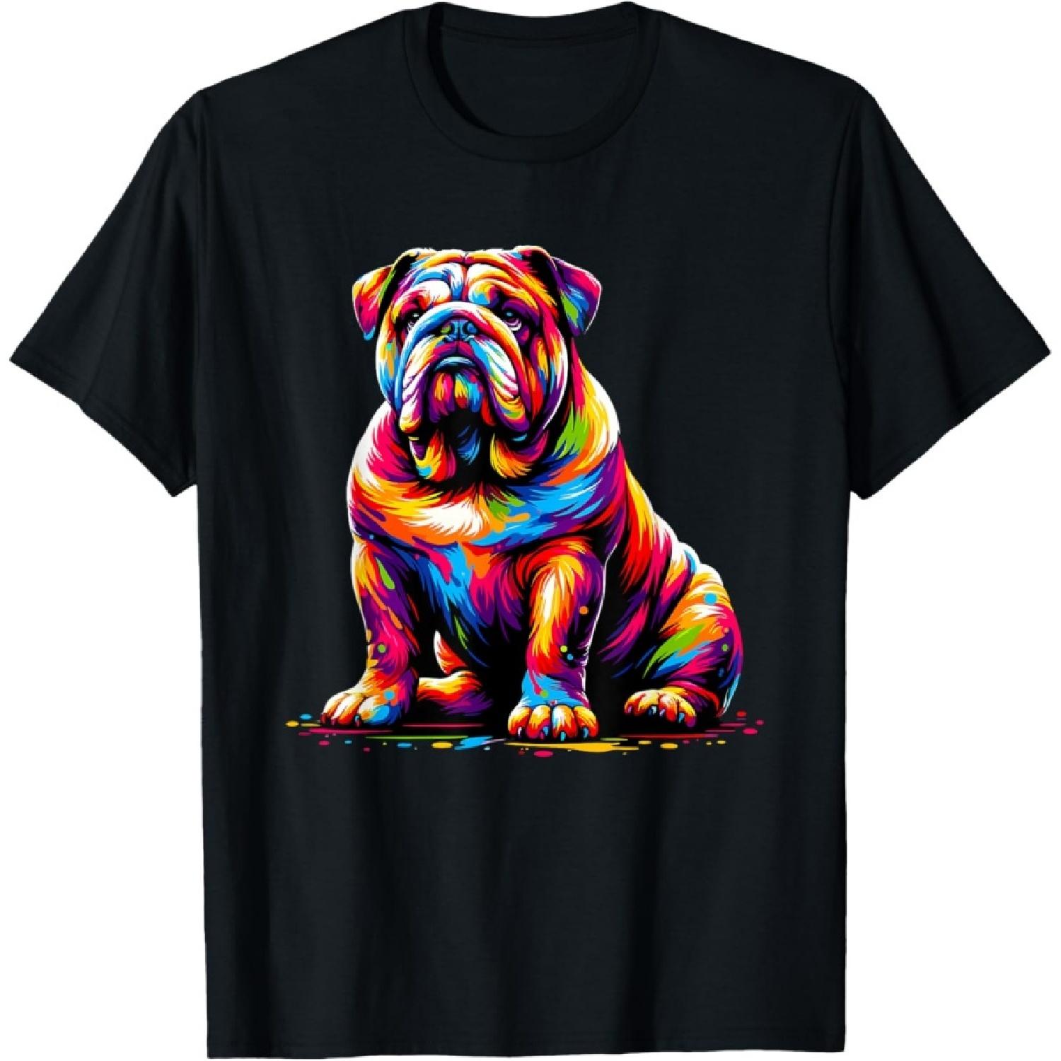 Funny Dog Colorful English Bulldog T-Shirt for Men Women Girls Kids S