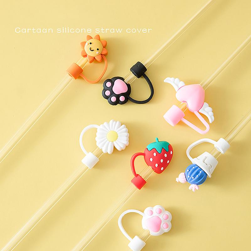1 Pc Cartoon Drinking Dust Cap Silicone Straw Plug Tips Cover Reusable Cap Cup Accessories Dust-Proof Drinkware Kitchen Bar Tool