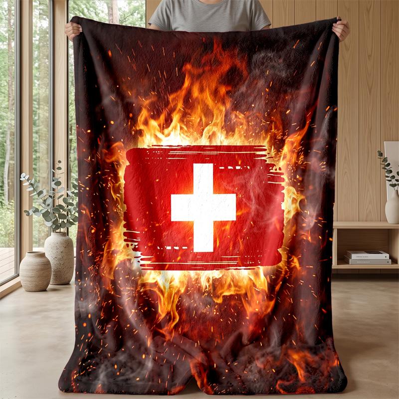 Switzerland football Printed Flannel Blanket Skin Friendly Warm Decorative Throw for Indoor Couch Bed Daily Use