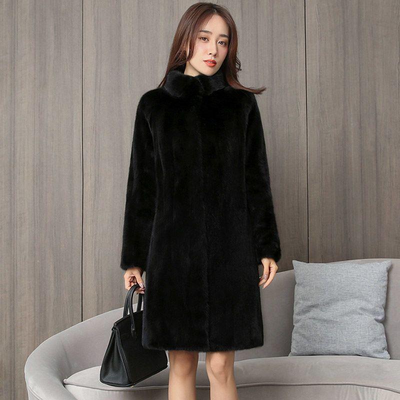 Imitation mink coat imitation fur women's winter new medium and long imitation fur imitation mink coat stand-up collar