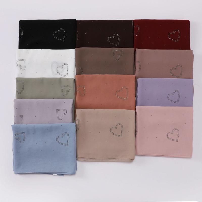 High Quality Chiffon Long Scarf With Heart Star Rhinestone Ethnic Headscarf