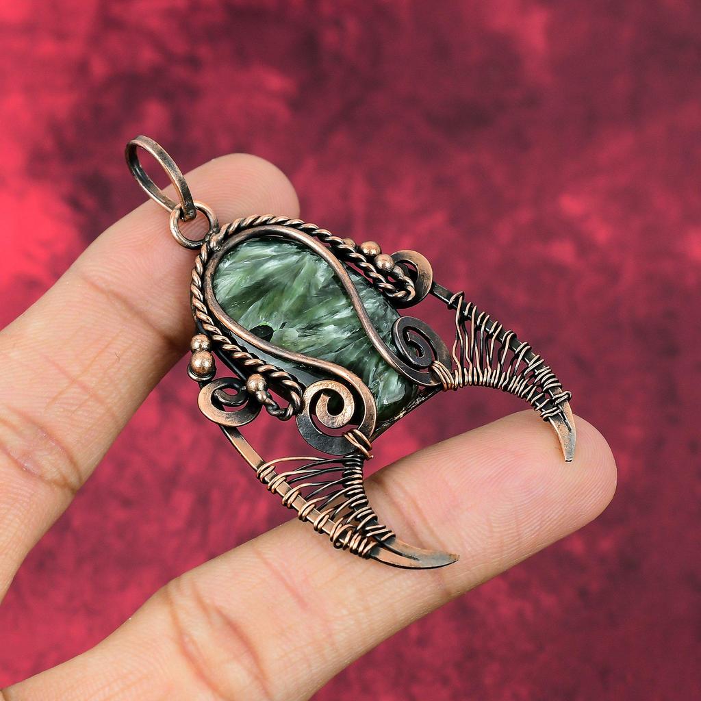 Seraphinite Pendant Copper Wire Wrapped Gemstone Pendant Handmade Copper Jewelry Latest Design Pendant Wire Wrapped Jewelry Gifts For Mother