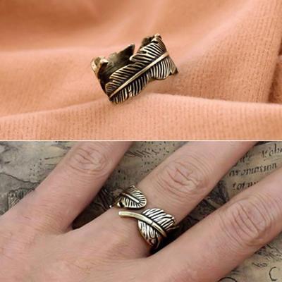 Vintage Retro Ring Etched Leaf Feather ZincSturdy