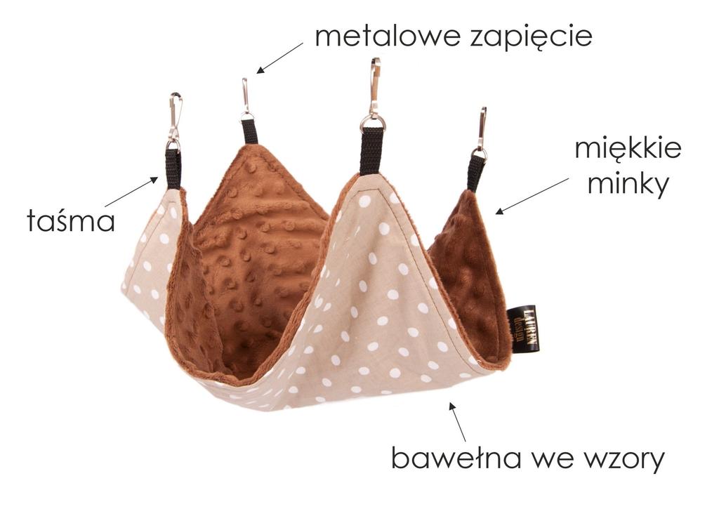 Hammock for Rodents 45X45 Brown Polka Dots + Brown Minky