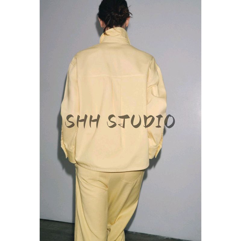 Cotton Lapel Pocket Long Sleeve Shirt Coat 6786241 Mid-Waist Comfortable Casual Jogger Pants 6786042