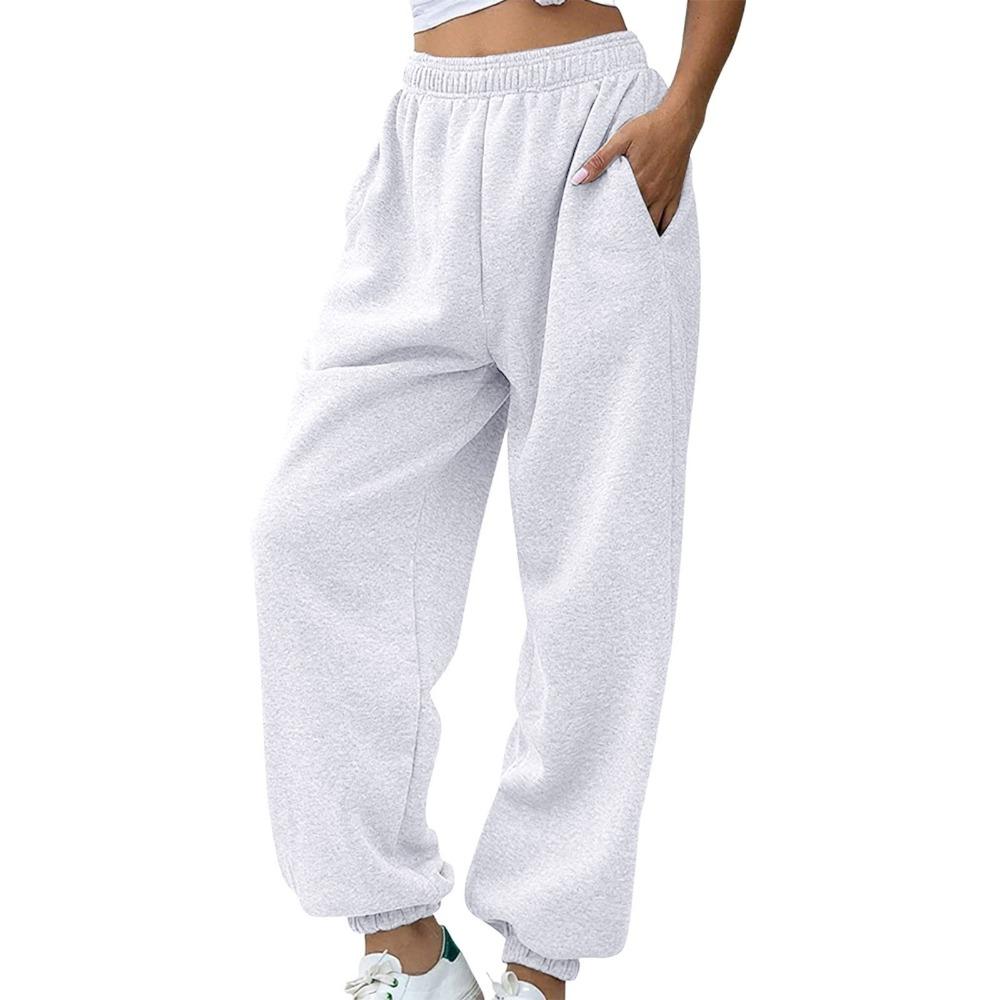 High Waist Fleece Lined Casual Sports Pants for Women Autumn Winter Comfortable Polyester Fiber Street Style