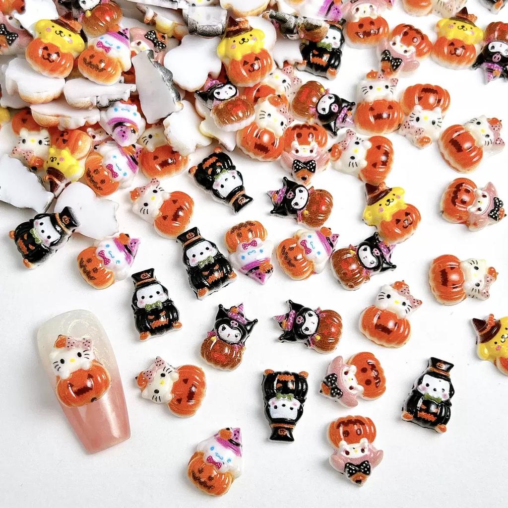 50Pcs New Mini Cartoon Cute Halloween Pumpkin Series Resin Flat Back Scrapbook Diy Nail Decoration Component Holiday Gifts A138