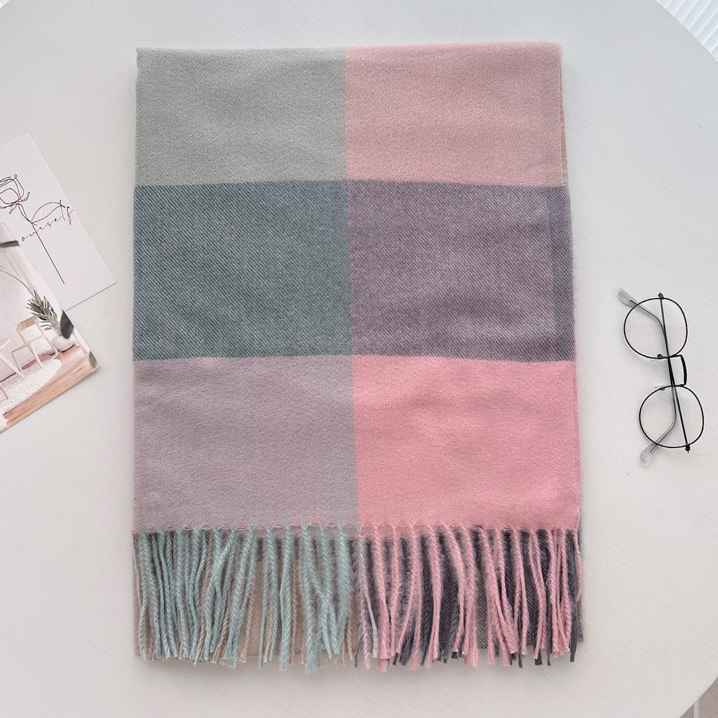 Scarf New imitation cashmere color plaid scarf female Korean version autumn and winter plaid scarf fringed shawl scarf