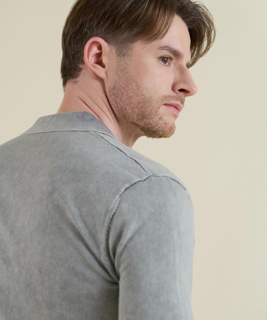 PANICALE Gray Vintage Washed Polo Knit