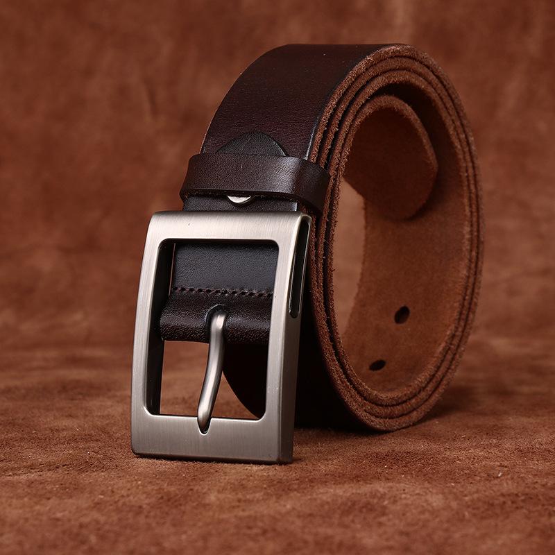 Retro Fashion Guochao Versatile Denim Casual Belt Men'S Genuine Leather Pin Buckle First Layer Cowhide Men'S Belt Men'S