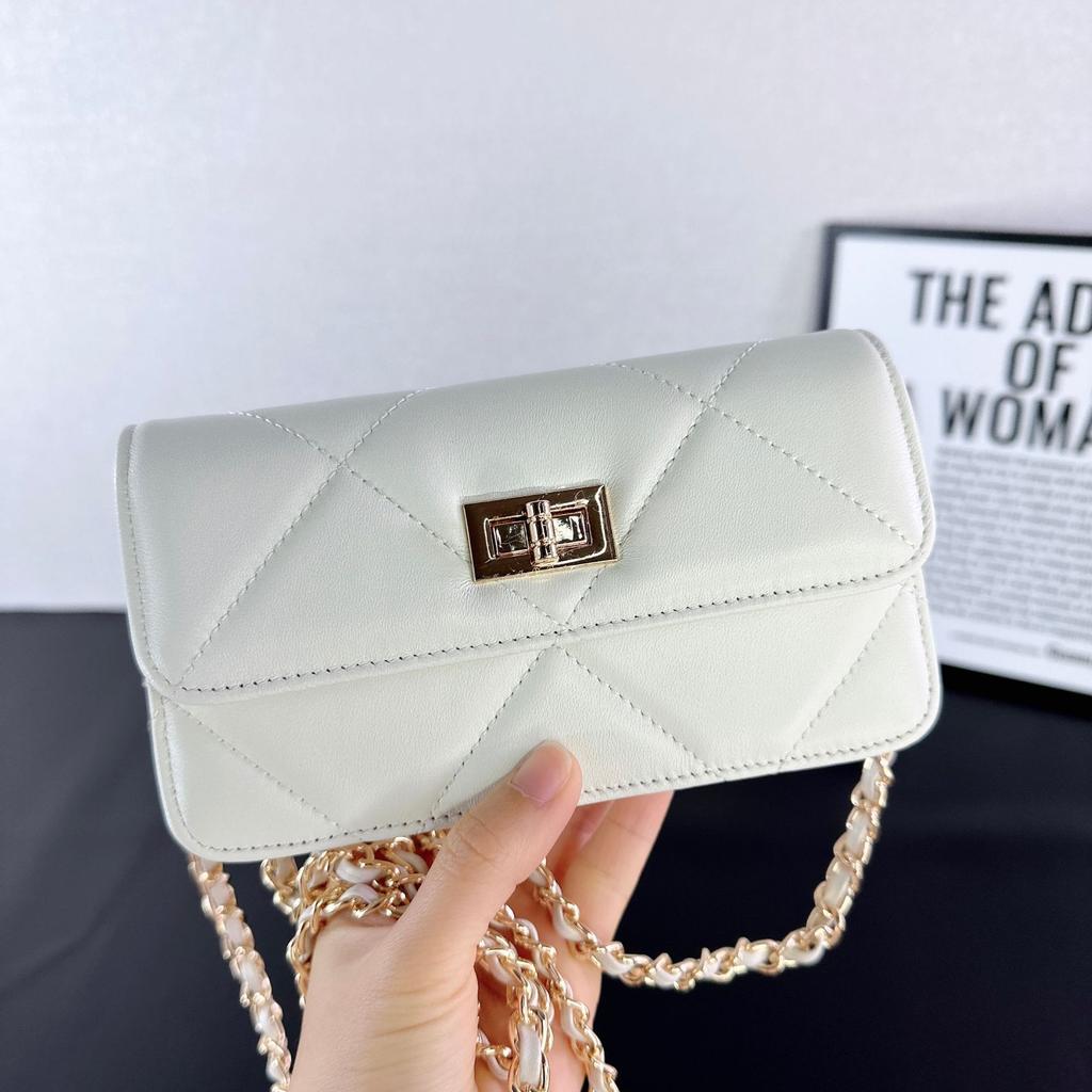 Mini-Schaffell Rautenketten-Handy-Tasche High-End-Leder Kleine quadratische Tasche Einzelne Schulter Crossbody Kleingeldbörse Damen