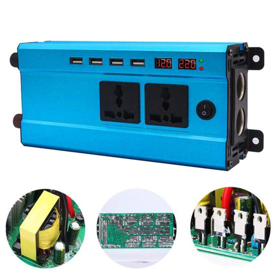 1200W Dijital Ekranlı Araba Güç İnvertörü Şarj Cihazı DC'den AC'ye Dönüştürücü 4 USB
