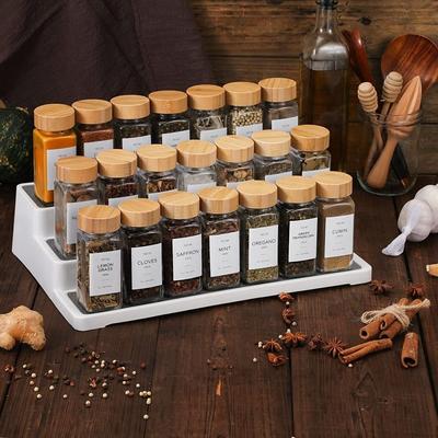 Jarras de Vidrio para Especias de 120ml Botella Transparente Perforada para Condimentos Cuadrada con Tapa de Madera de Bambú Herramientas de Cocina Armario