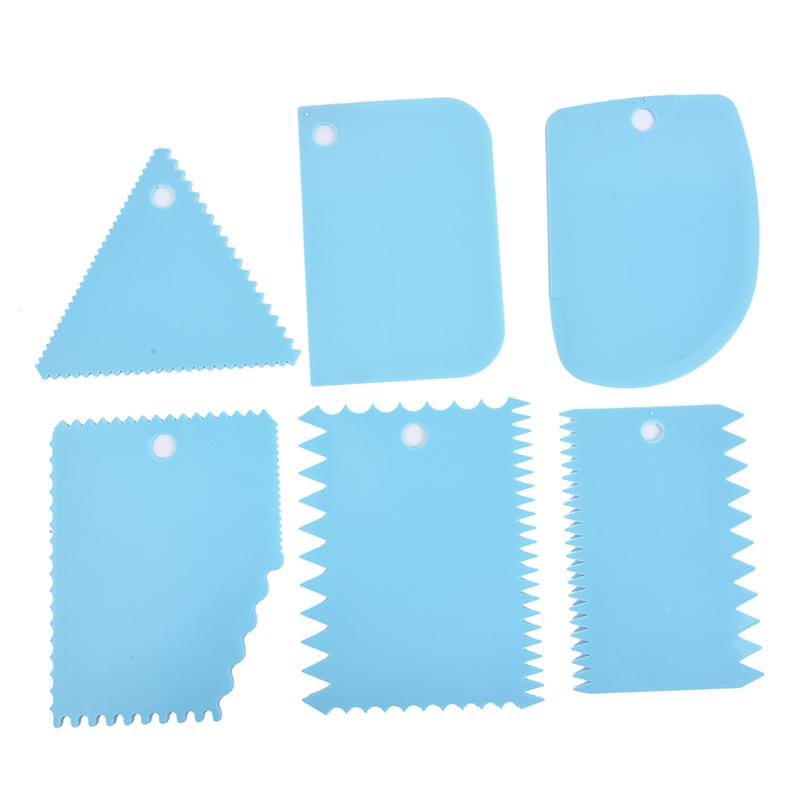 6 шт. Скребки для выпечки и кондитерских изделий с зубчатым краем, DIY скребки, резаки для тортов, лопатки 1*1*1 синий