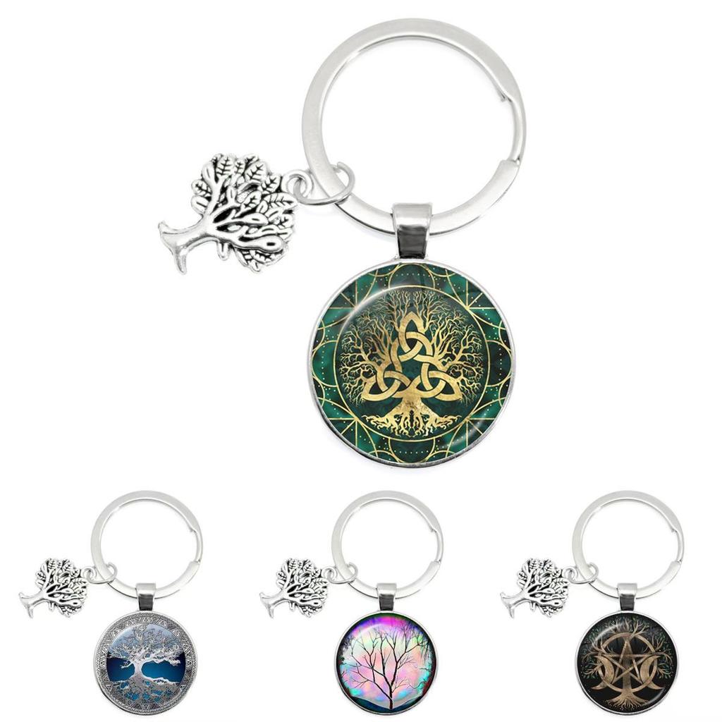 Tree Of Life Glass Keychain With Silver Alloy Accent For Everyday Use And Gift Ideas