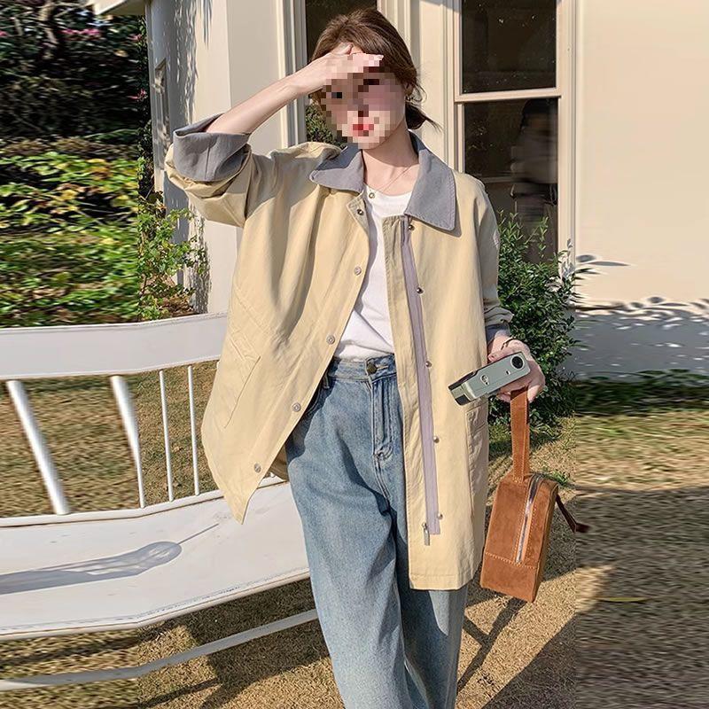 Damen Colorblock Stepp-Trenchcoat - Frühling/Herbst Koreanischer Stil, Mittellange Freizeitmodejacke