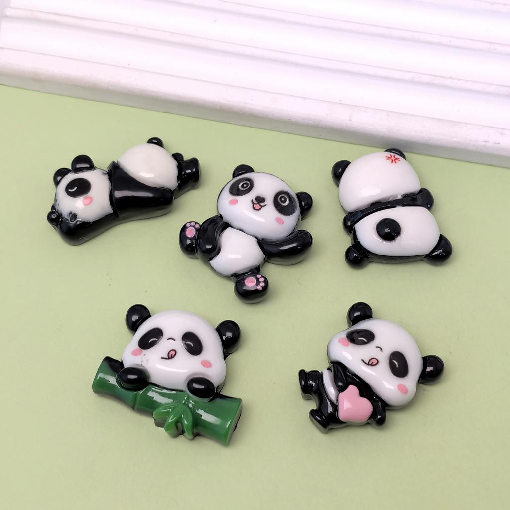 Nouveaux 100Pcs Bambou Panda Résine Cabochons Plat Dos Dessin Animé Animal Perles Sans Trou pour Scrapbooking DIY Fabrication de Bijoux