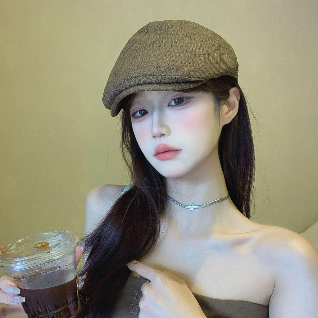 Grande Casquette Plate Marron à Bec de Canard, Béret Japonais Rétro, Grande Taille, pour le Printemps et l'Automne.