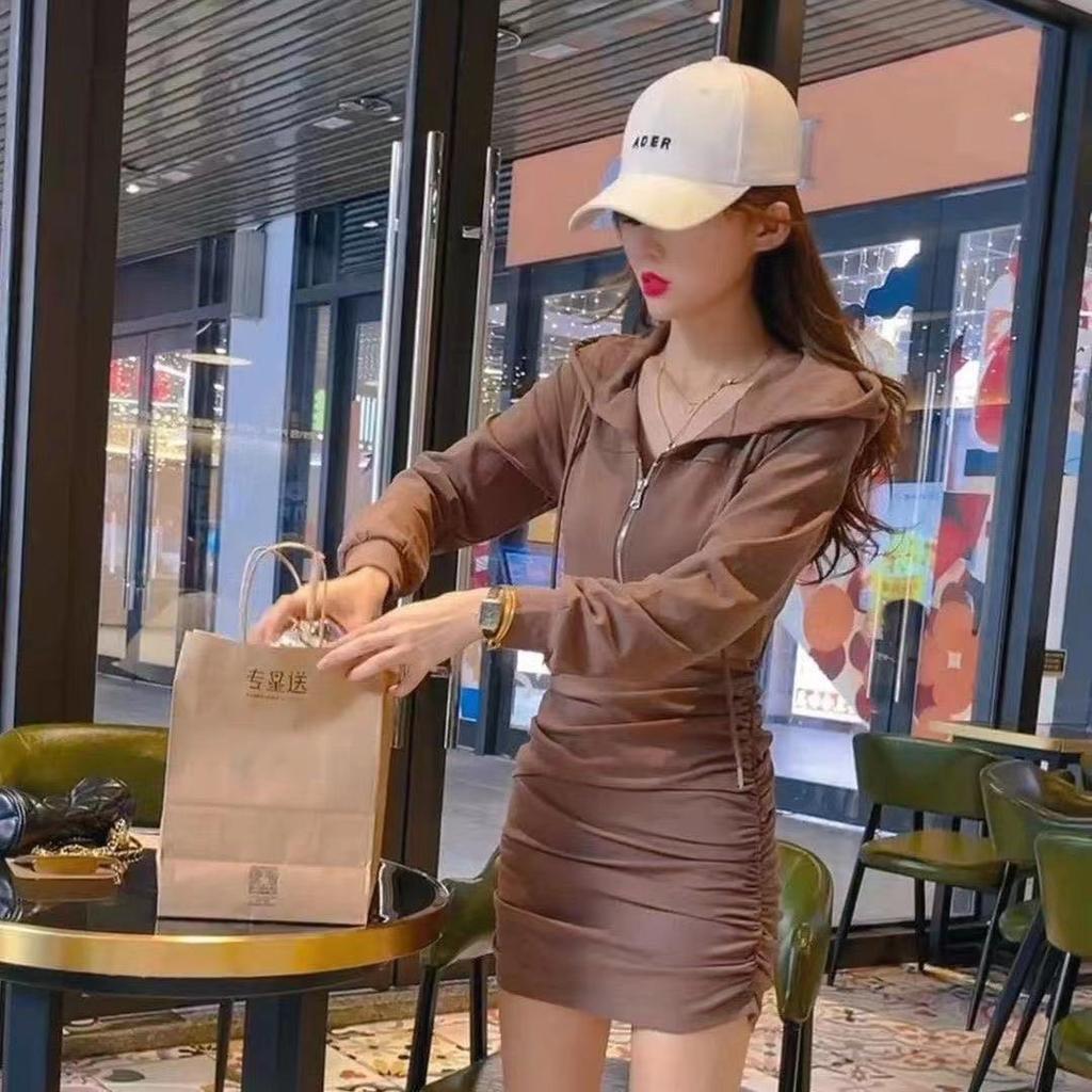 Spring and Autumn New Hooded Sweatshirt Dress Goddess Tight Woman Hip-wrapped Dress Temperament Slim Slim Sexy Gentle Skirt