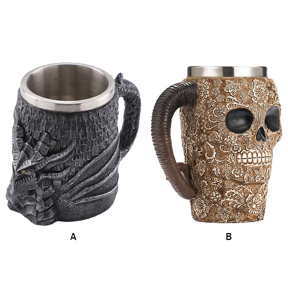 Double-layer Cups Large-Capacity 3D Retro Milk Tea Cup Stainless Steel Creative Decor Heat-resistance for Family Children Gifts