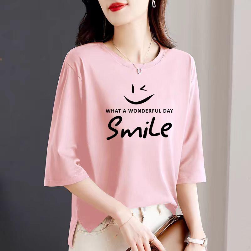 

Экспорт Экспорт Большая Распродажа 100% Чистый Хлопок Круглый Вырез Рукава 3/4 Топы Женская Мода Принт Рукав до Локтя Нижняя Футболка Футболка Pink [Smile]] L