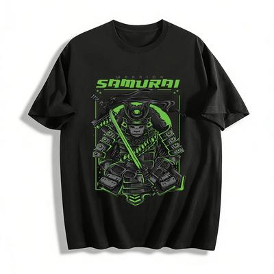 Krieger Samurai Löwendruck Streetwear Lässiges lockeres Oberteil Reines Baumwoll-T-Shirt