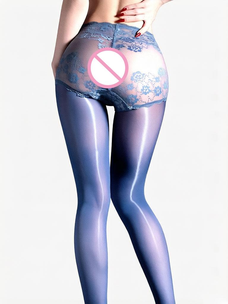 Women Lace Patchwork Pantyhose Panties 2 In 1 Stocking Tights Woman Oil Shiny High Waist Elastic Shaping Wear Pantyhsoe Fashion