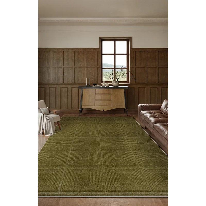 Green Striped Grid Area Rug Art Decor Living Room Carpet Soft Firm Coffee Table Mat Non-Slip Soundproof Cloakroom Floor Rug