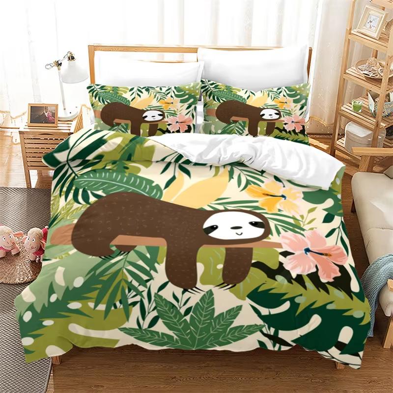 

Comforter Cartoon Animal Funny Sloth Green Leaves Bedding Set Twin King For Boys Girls Teen Room Decor Microfiber Comforter (quilt)-EU Single(135*200cm)3pcs
