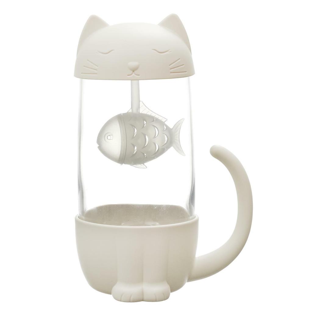 Kawaii Mug With Infuser Cat With Fish 300Ml White