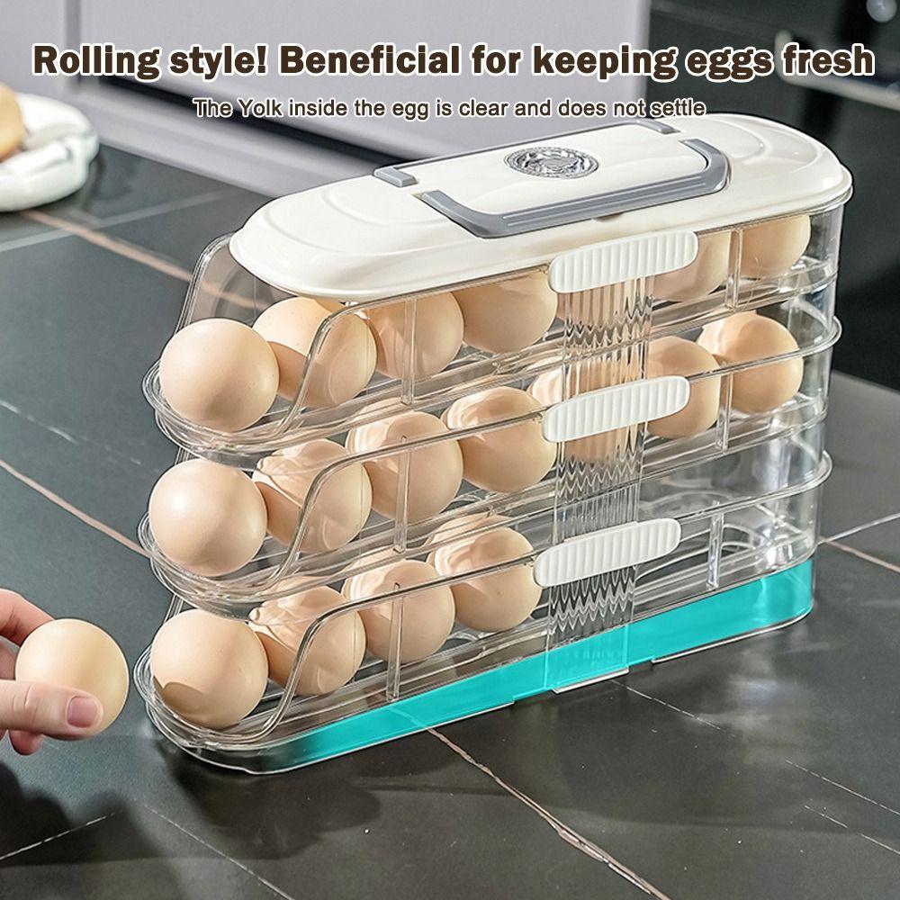 Transparenter Eierhalter mit großem Fassungsvermögen, neuer rollender Eieraufbewahrungsbehälter, speziell für die Küche