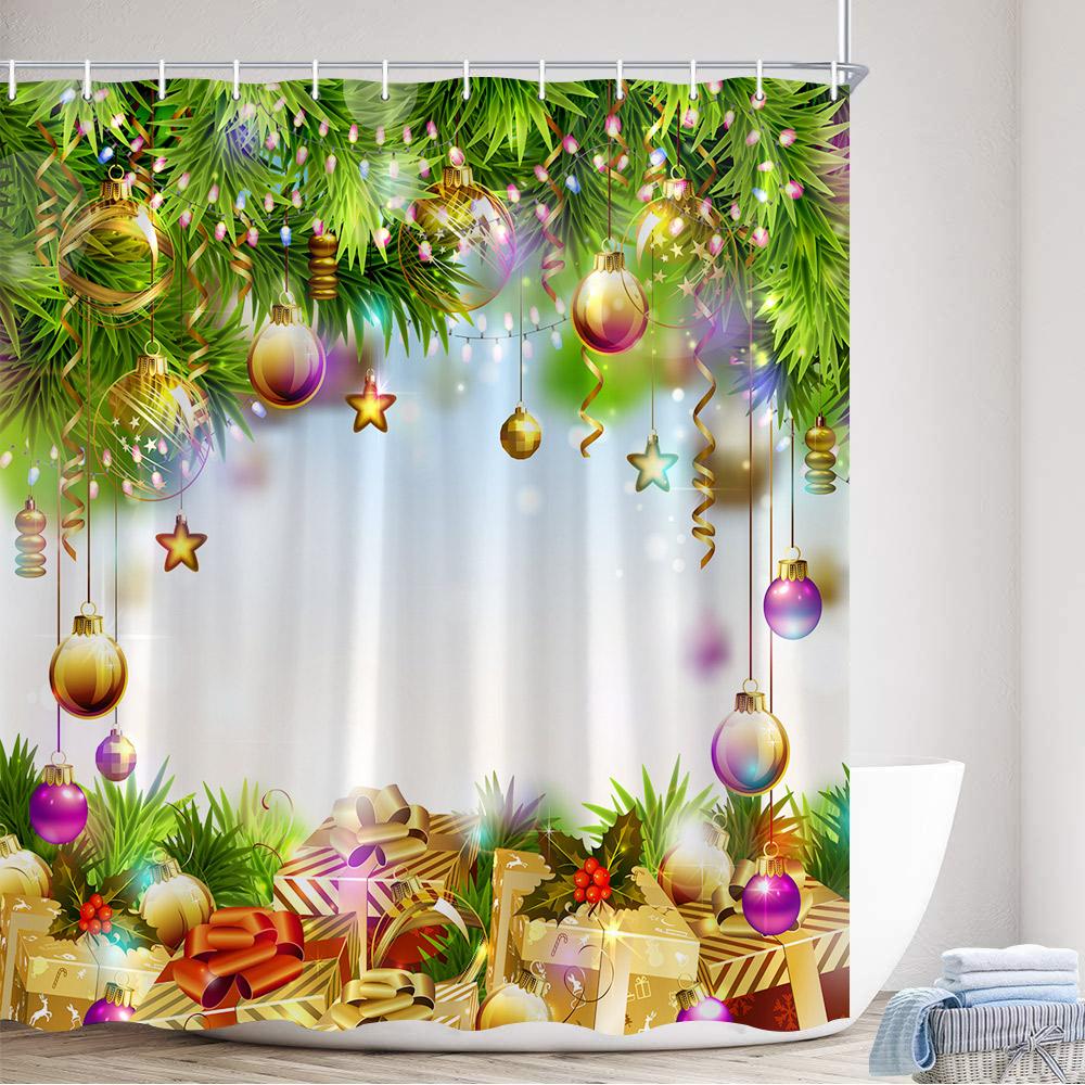 GAERed Santa Claus Christmas Shower Curtain White Snowflake Xmas Tree Gift New Year Home Bathroom Decor Bath Curtains With Hoo