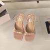 French thick heel silver thin strap sandals fairy shoes 2025 new summer with skirt bow Roman shoes
