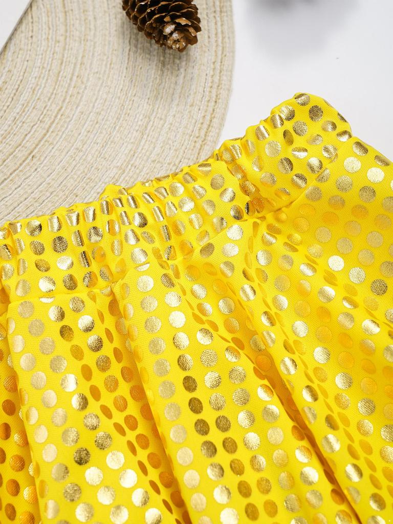 Girls Festivals Dance Skirt: Elastic Waistband Sparkling Dot Mini Swing Skirt for Skating Stage Performance