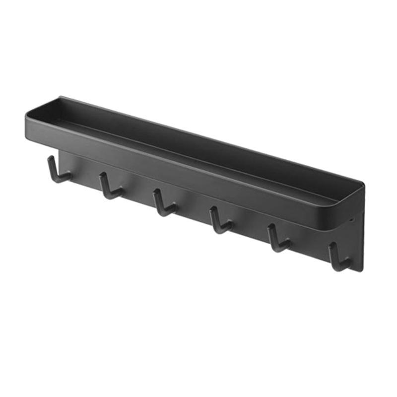 

Wall-Mounted for Key Mail Holder Rack Shelf with 6 Hooks Tray чорний