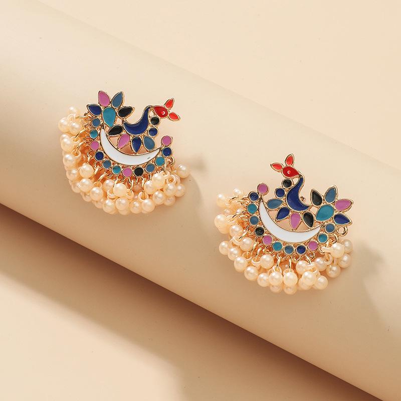 Copper-Plated Gold Zircon Hoop Earrings with Pearls - Elegant and Luxurious Design