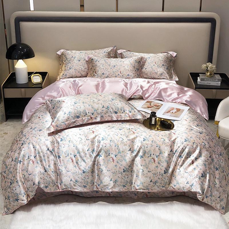 Luxury Blending Mulberry Silk Bedding Set with Duvet Cover Bed Sheet Pillowcase Double Couple Single Summer Blanket Cover Sheets