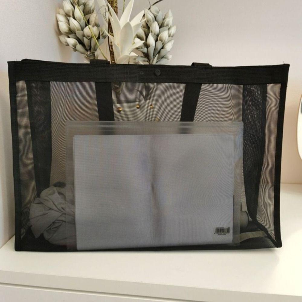 Nylon Transparent Mesh Shopping Bag Black Travel Storarge Bag Casual Large Capacity Tote Bag  Lady