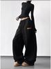 2026 Fall/Winter Red High-Waisted Wide-Leg Women's Sweatpants - Slimming, Casual, Sporty, with Drawstring, Long and Loose Fit.
