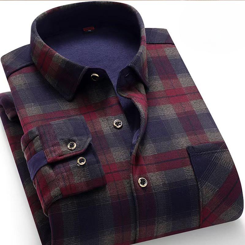 

Мужская осенне-зимняя рубашка в клетку с принтом в тон, толстый плюш с длинными рукавами и лацканами, однобортный кардиган, деловой стиль, отец средних лет 4XL